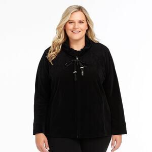 White Stag Women's Hoodless Velour Jacket – Size Large (12/14), Black